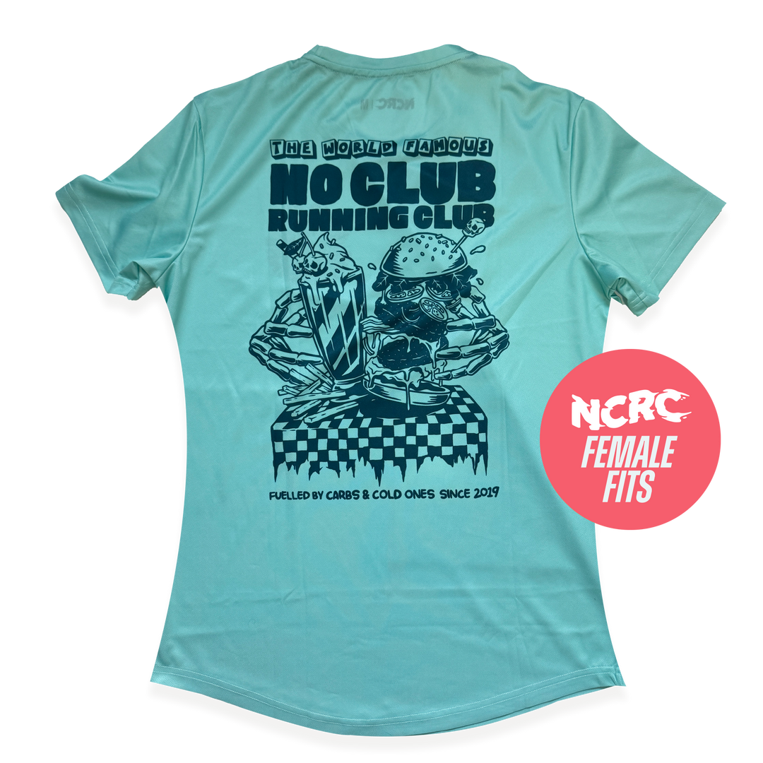 NCRC Female Fits: Carbs & Cold Ones - Short Sleeve Training Jersey - Hyper Duck Egg Blue