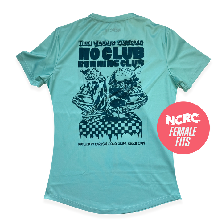 NCRC Female Fits: Carbs & Cold Ones - Short Sleeve Training Jersey - Hyper Duck Egg Blue