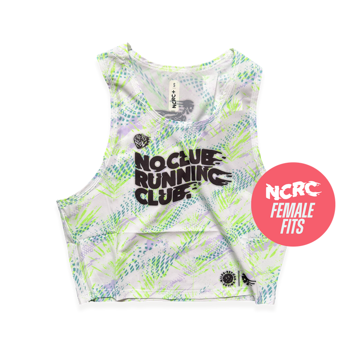 NCRC + : Female Fits -  Crop Race Day Singlet - White/Jade/Lavender/Fluro Green