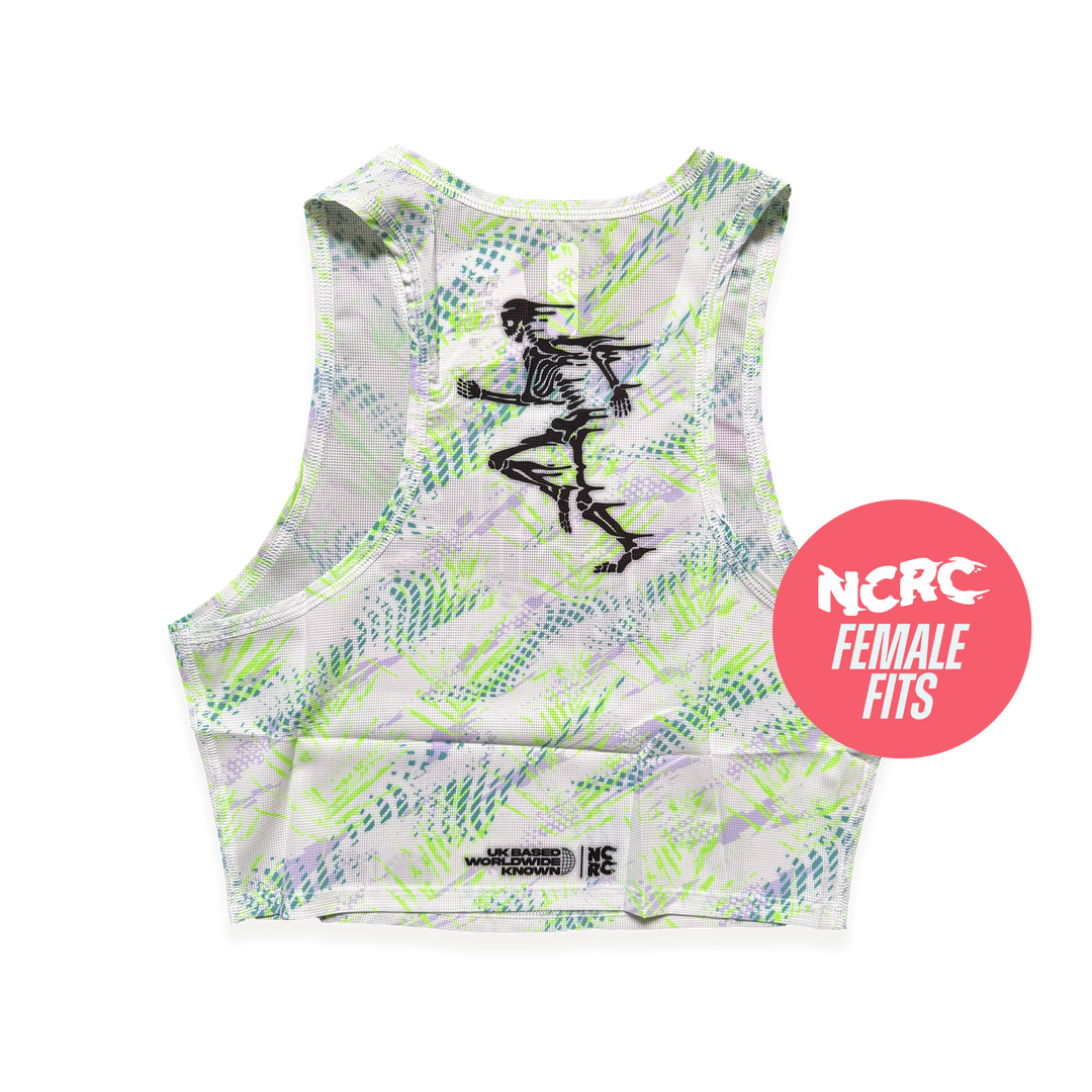 NCRC + : Female Fits -  Crop Race Day Singlet - White/Jade/Lavender/Fluro Green