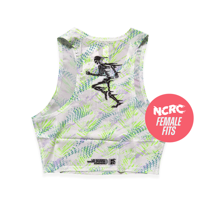 NCRC + : Female Fits -  Crop Race Day Singlet - White/Jade/Lavender/Fluro Green