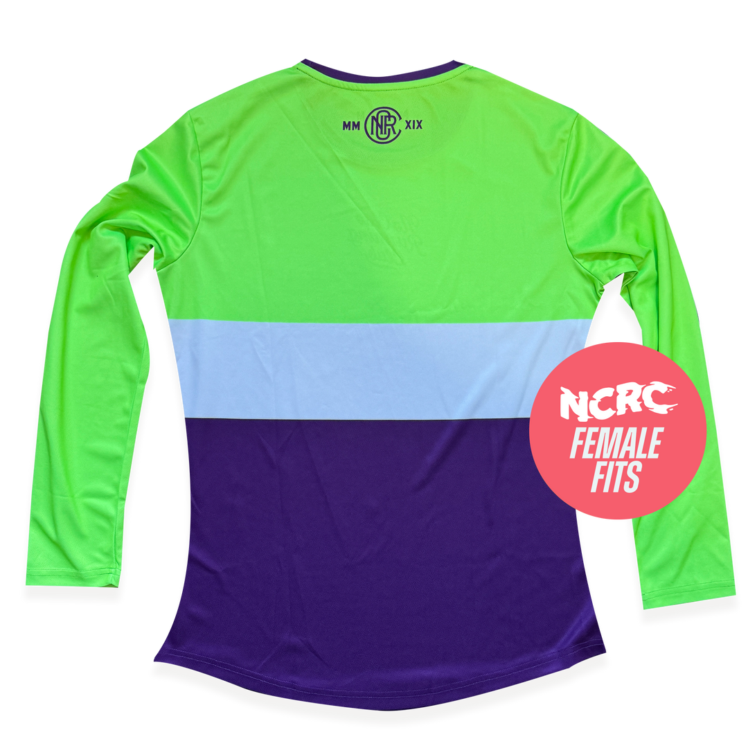 NCRC Female Fits: Heritage 80 -  Long Sleeve Training Jersey - Fluro Green/White/Purple