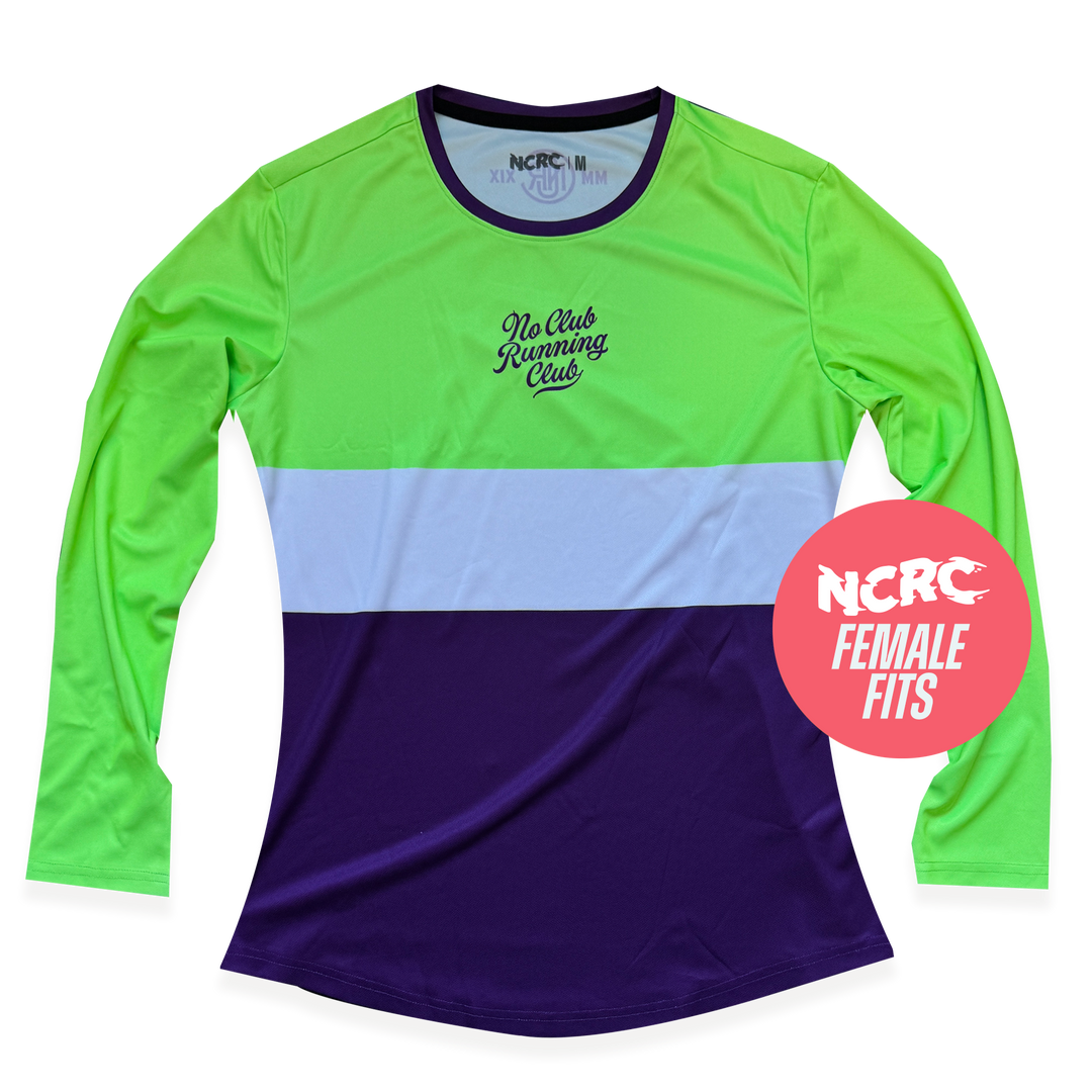 NCRC Female Fits: Heritage 80 -  Long Sleeve Training Jersey - Fluro Green/White/Purple