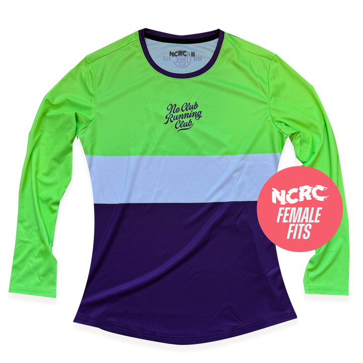 NCRC Female Fits: Heritage 80 -  Long Sleeve Training Jersey - Fluro Green/White/Purple