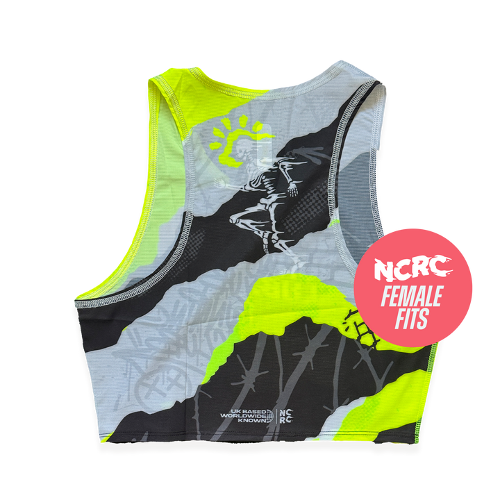 NCRC + : Female Fits -  Crop Race Day Singlet  - Tore Up - Fluro Lemon & Lime