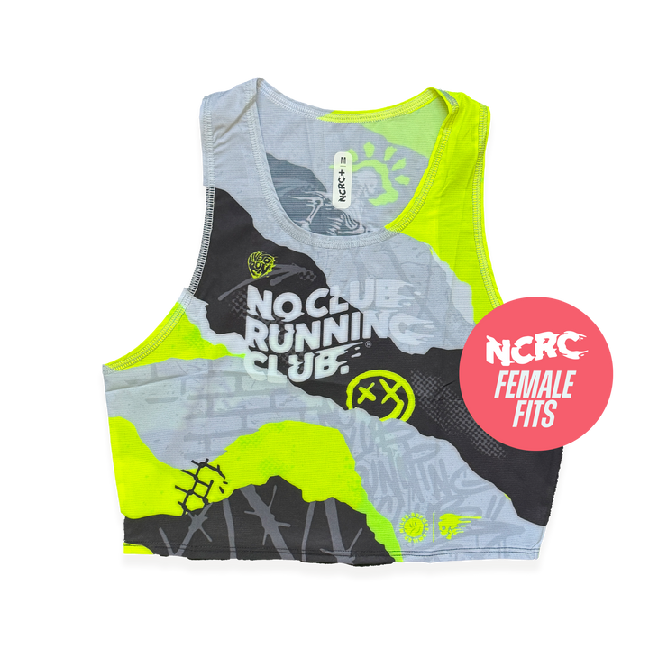 NCRC + : Female Fits -  Crop Race Day Singlet  - Tore Up - Fluro Lemon & Lime