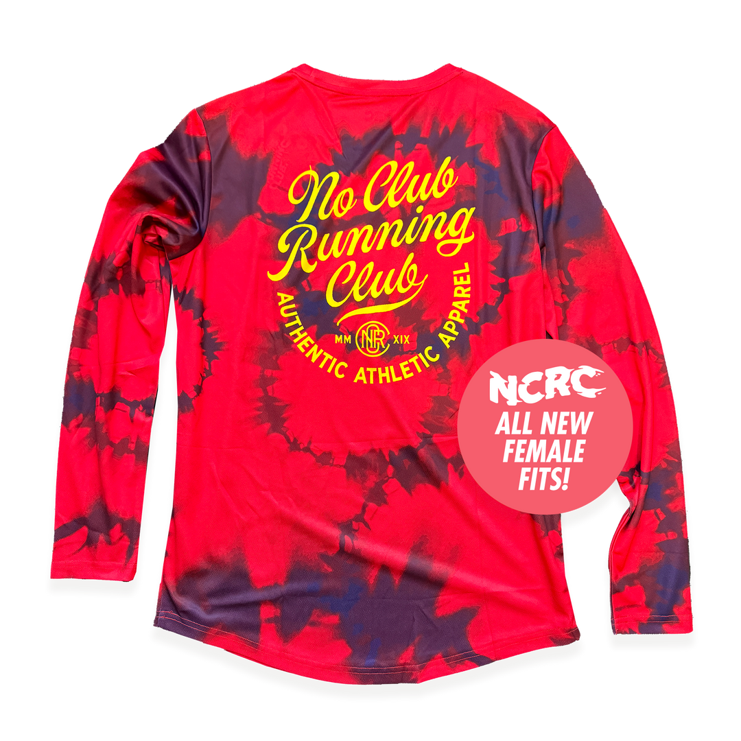 NCRC Female Fits: Heritage Tie Dye -  Long Sleeve Training Jersey - Red/Midnight Navy/Yellow