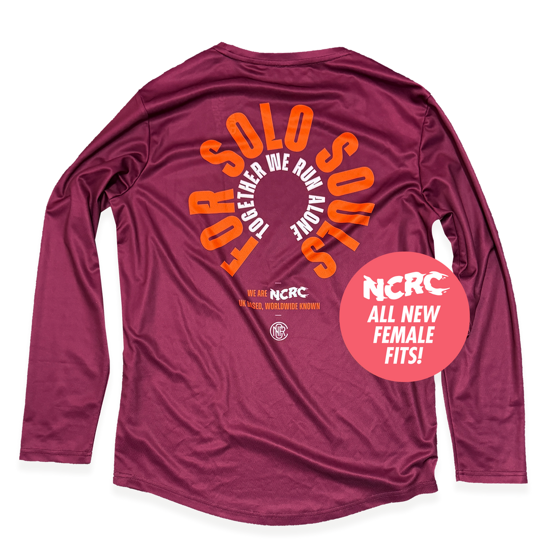 NCRC Female Fits: Solo Souls -  Long Sleeve Training Jersey - Burgundy/Orange/White