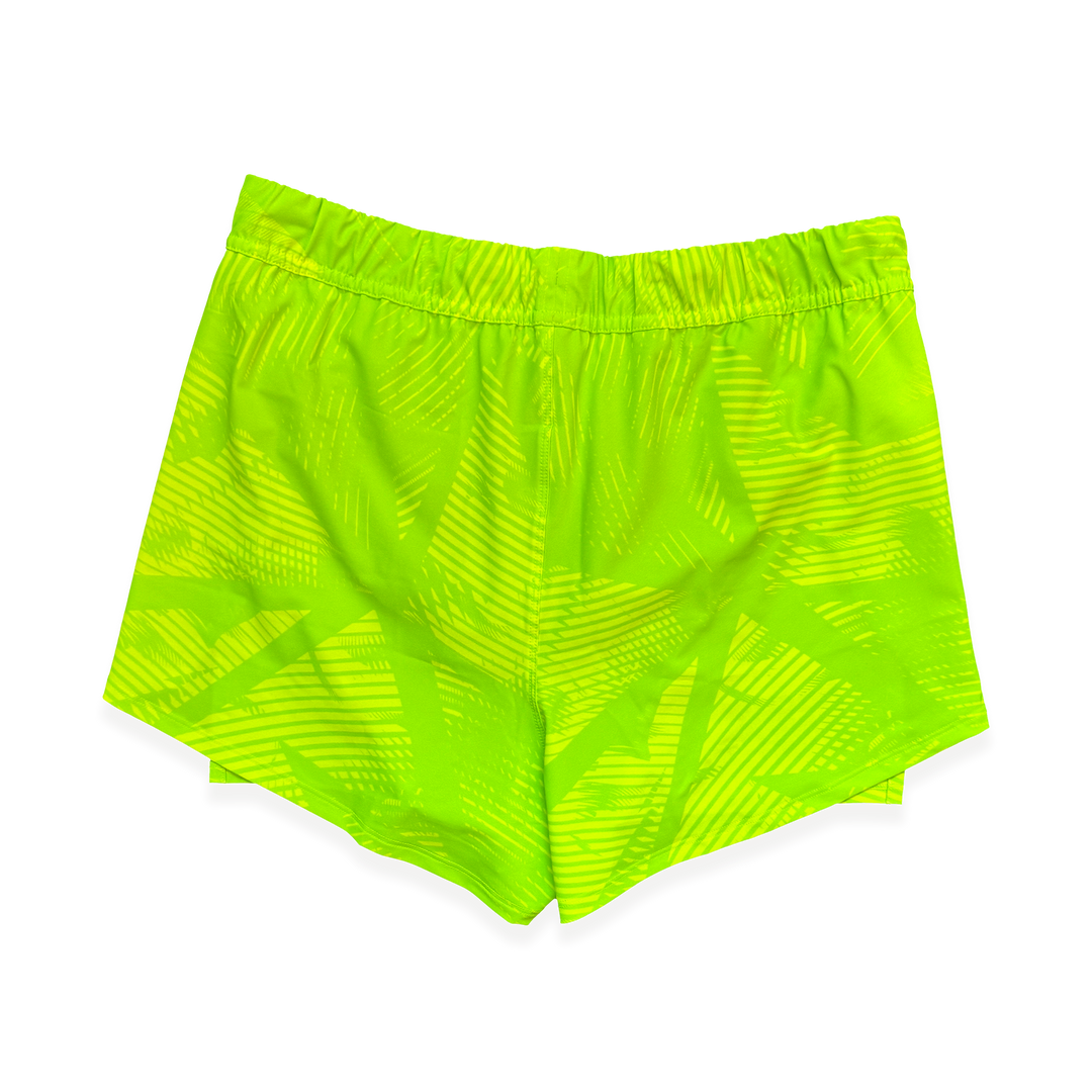 NCRC: Unisex Fits: Essentials V2 -  Brief Lined Split Racing Shorts - Fluro Lemon & Lime