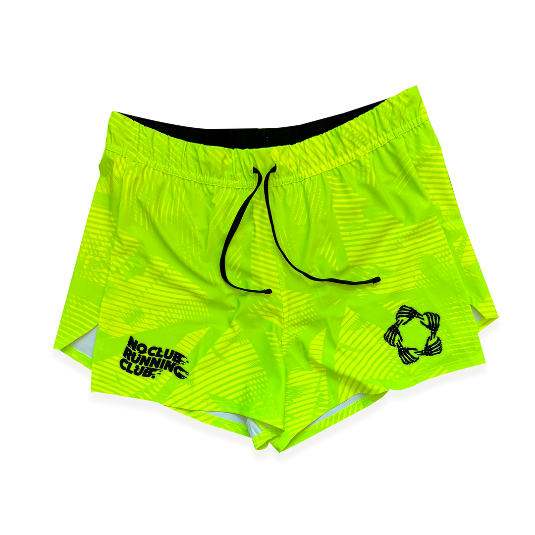 NCRC: Unisex Fits: Essentials V2 -  Brief Lined Split Racing Shorts - Fluro Lemon & Lime