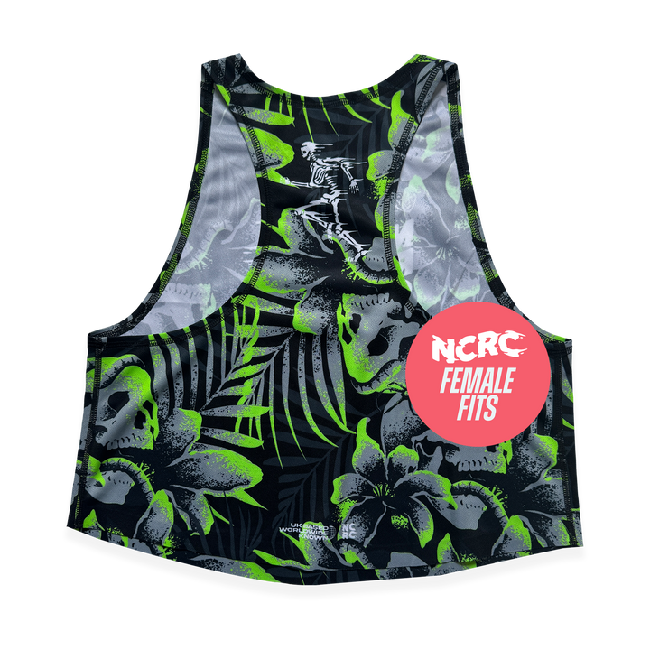 NCRC Essentials V2: Female Fits - Loose Crop Training Singlet  - Black/Grey/Fluro Green