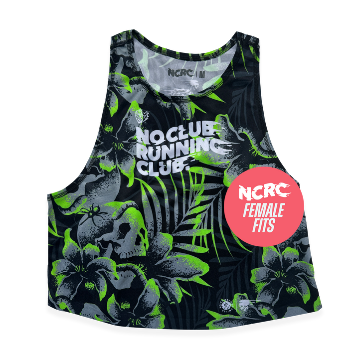 NCRC Essentials V2: Female Fits - Loose Crop Training Singlet  - Black/Grey/Fluro Green