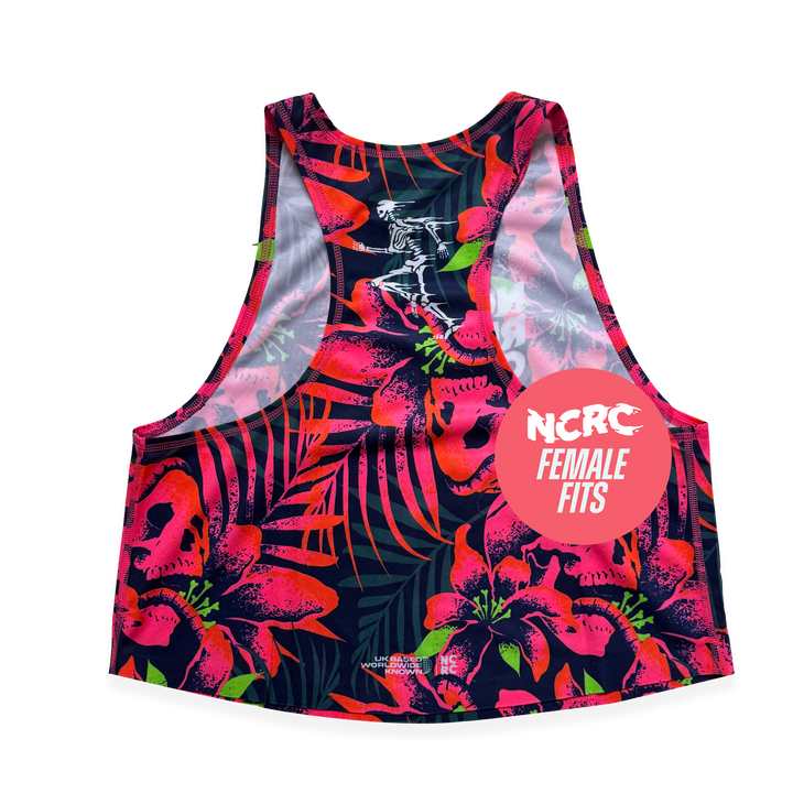 NCRC Essentials V2: Female Fits - Loose Crop Training Singlet - Navy/Fluro Pink/Blood Orange/Fluro Green