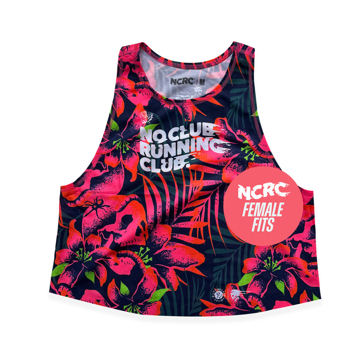 NCRC Essentials V2: Female Fits - Loose Crop Training Singlet - Navy/Fluro Pink/Blood Orange/Fluro Green