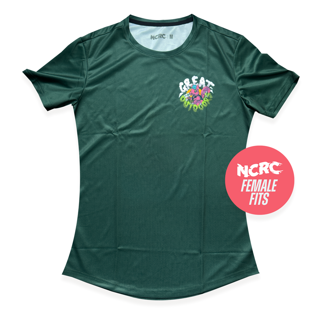 NCRC Female Fits:  Great Outdoors - Short Sleeve Training Jersey - Sunrise / Forest Green