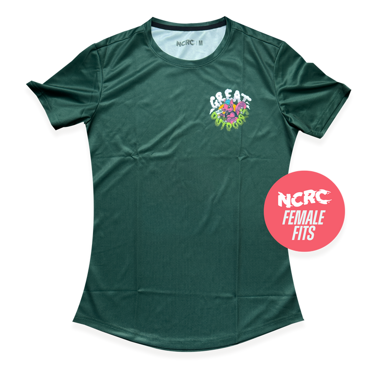 NCRC Female Fits:  Great Outdoors - Short Sleeve Training Jersey - Sunrise / Forest Green