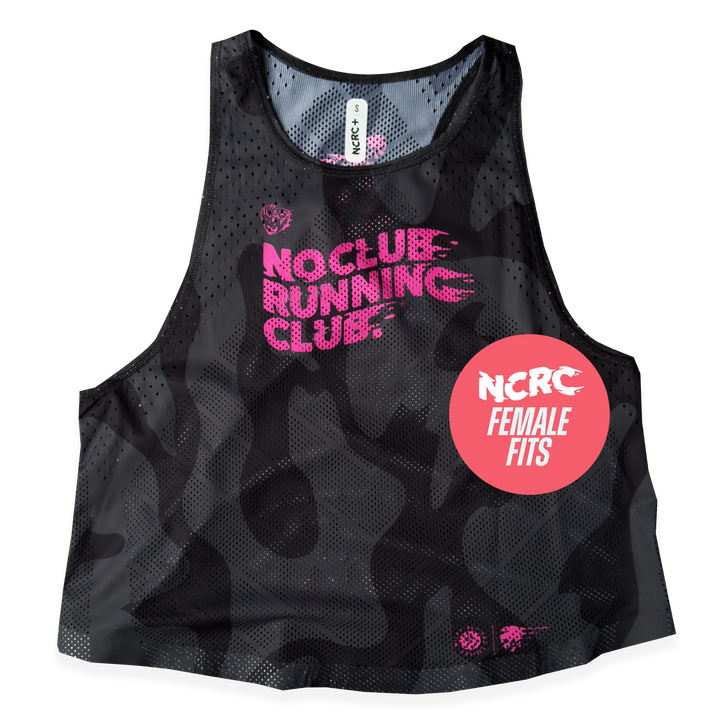NCRC + : Female Fits - Race Day Loose Crop 2026 - Tonal Camo - Black/Fluro Pink