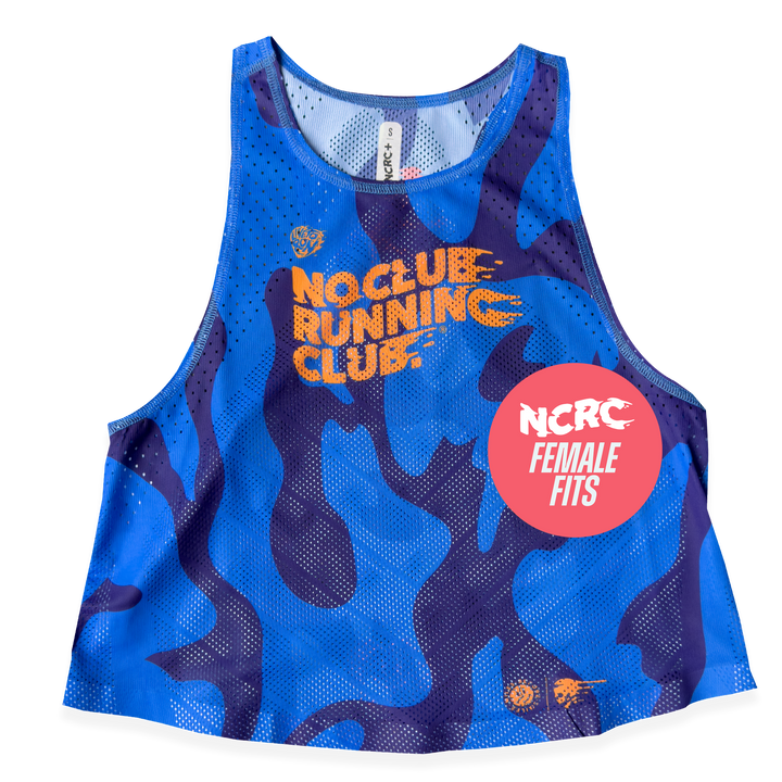 NCRC + : Female Fits - Race Day Loose Crop 2026 - Tonal Camo - Blue/Fluro Orange