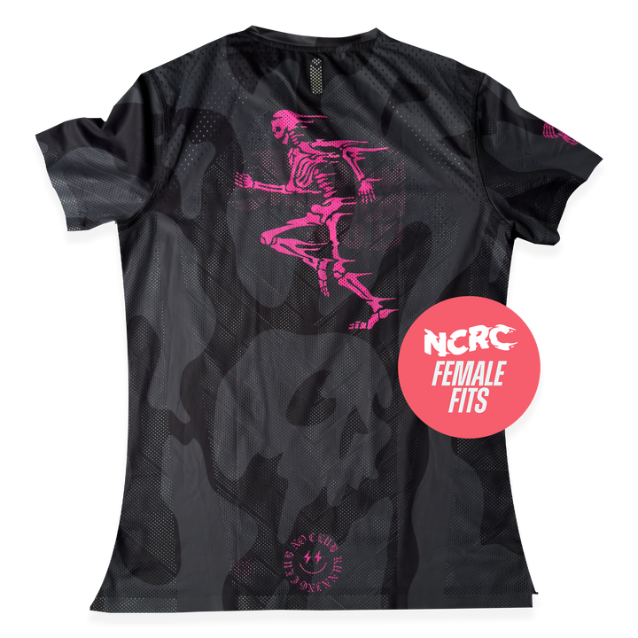 NCRC + : Female Fits - Race Day Tee 2026 - Tonal Camo - Black/Fluro Pink