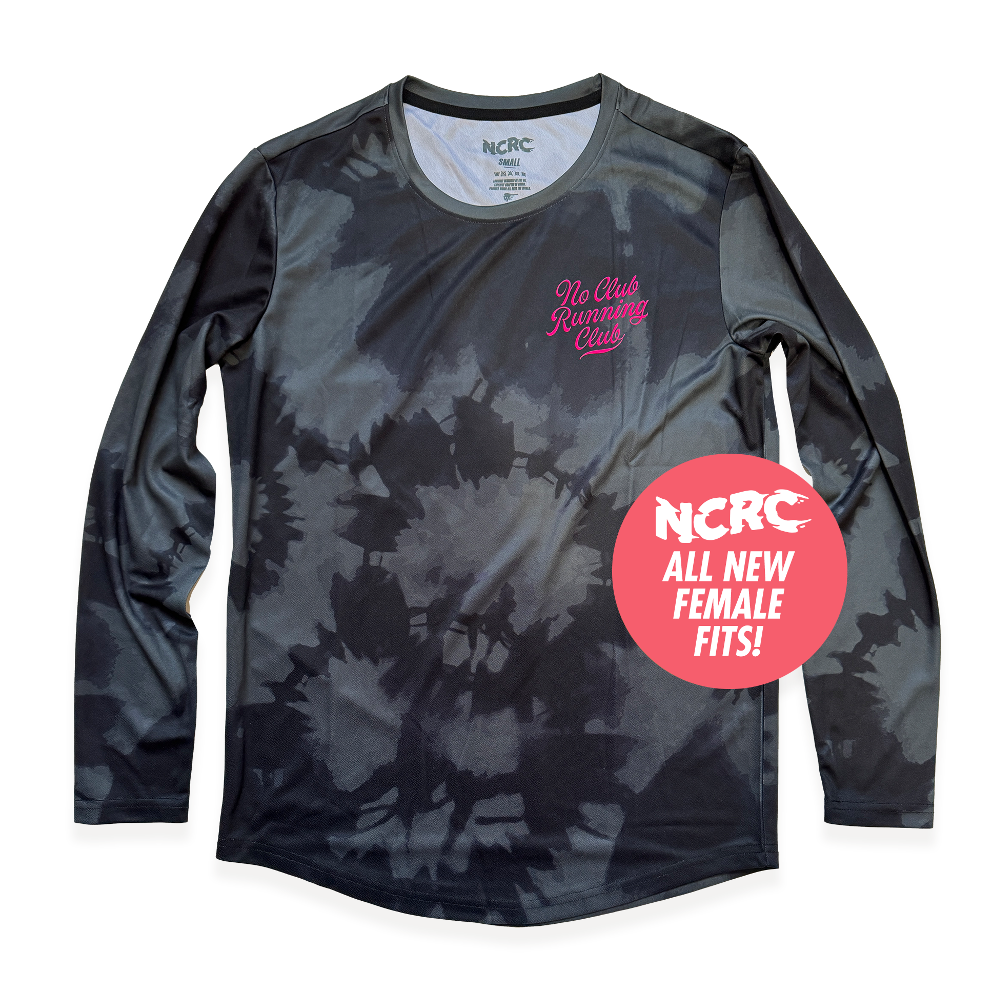 NCRC Female Fits: Heritage Tie Dye -  Long Sleeve Training Jersey - Charcoal/Black/Pink