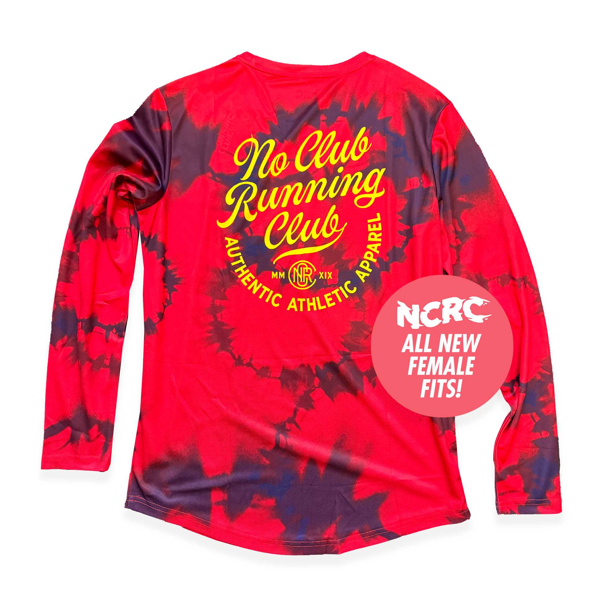 NCRC Female Fits: Heritage Tie Dye -  Long Sleeve Training Jersey - Red/Midnight Navy/Yellow