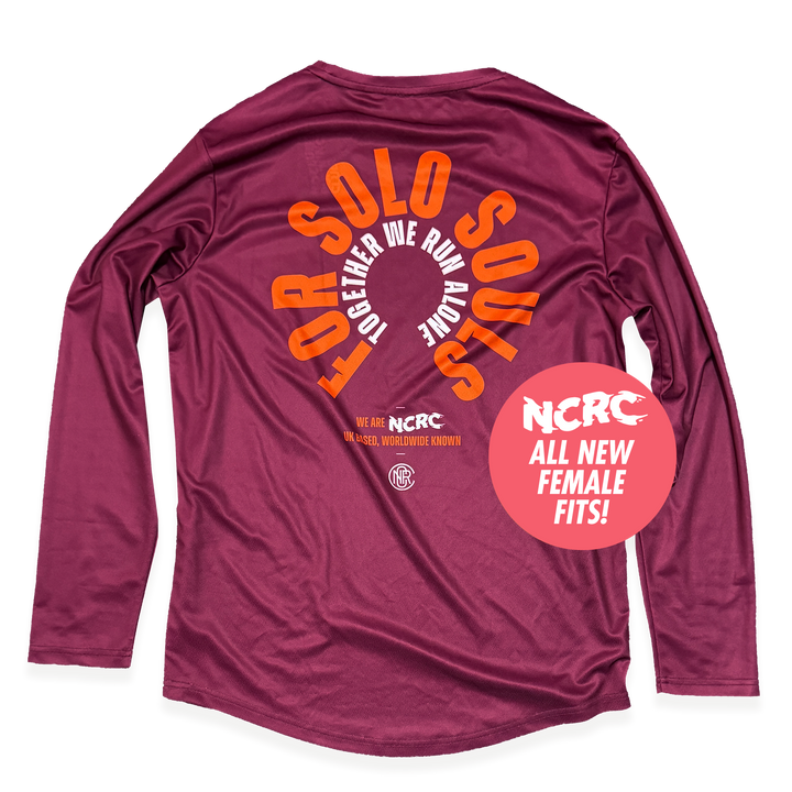 NCRC Female Fits: Solo Souls -  Long Sleeve Training Jersey - Burgundy/Orange/White