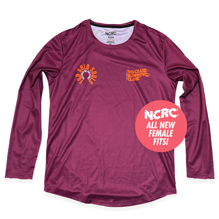 NCRC Female Fits: Solo Souls -  Long Sleeve Training Jersey - Burgundy/Orange/White