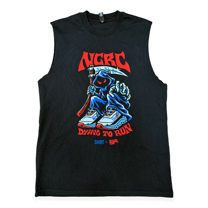 NCRC x SHORT - Unisex Fits:  Dying To Run - Premium 100% Cotton  Boxy Fit Tank Tee -  Faded Black