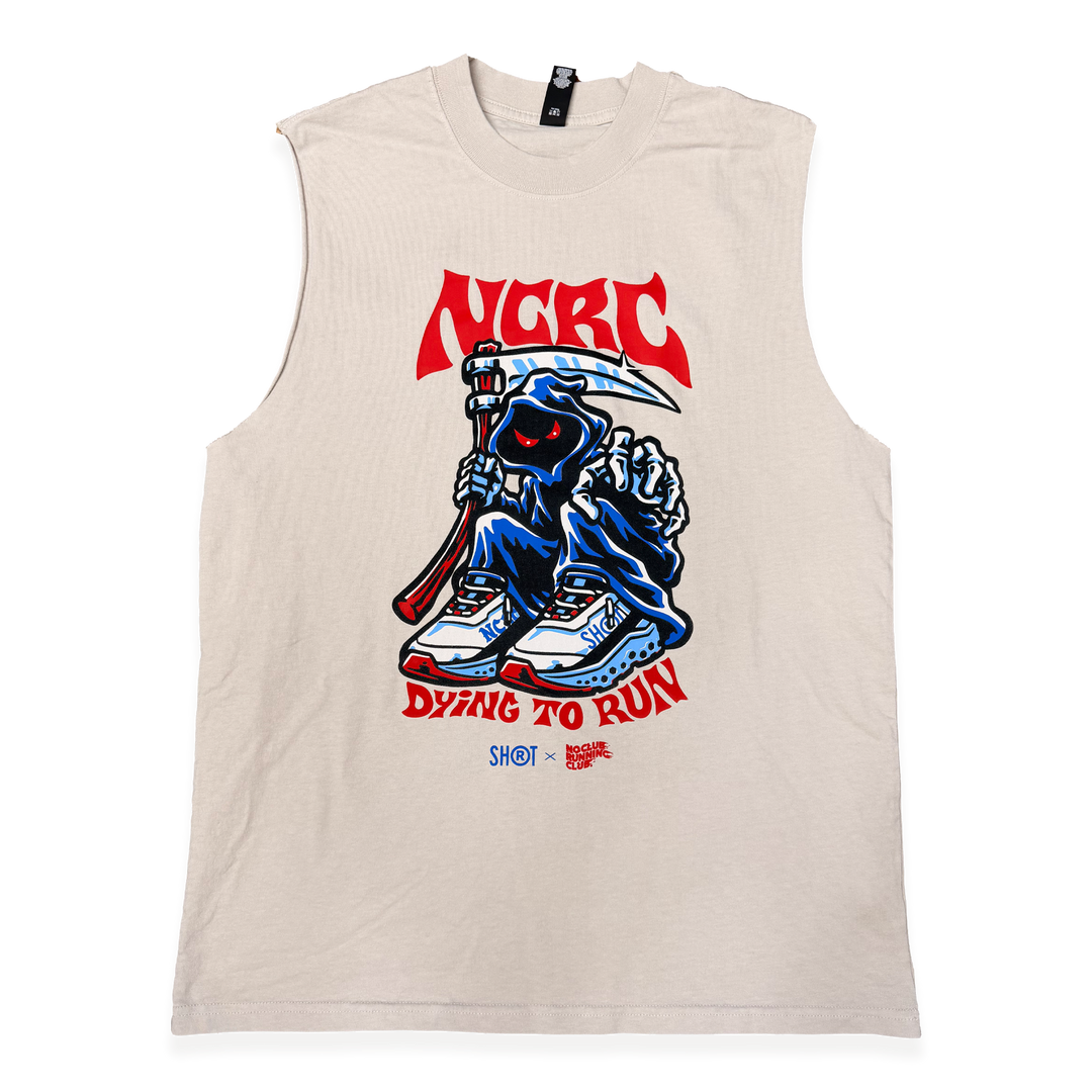 NCRC x SHORT - Unisex Fits:  Dying To Run - Premium 100% Cotton Boxy Fit Tank Tee -  Faded Bone