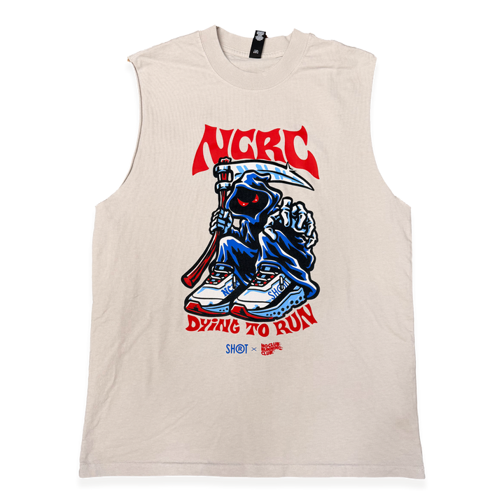 NCRC x SHORT - Unisex Fits:  Dying To Run - Premium 100% Cotton Boxy Fit Tank Tee -  Faded Bone